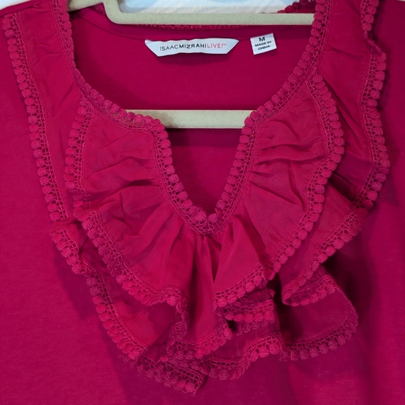 Pre-owned Isaac Mizrahi Red Ruffle Blouse - Picture 6 of 6